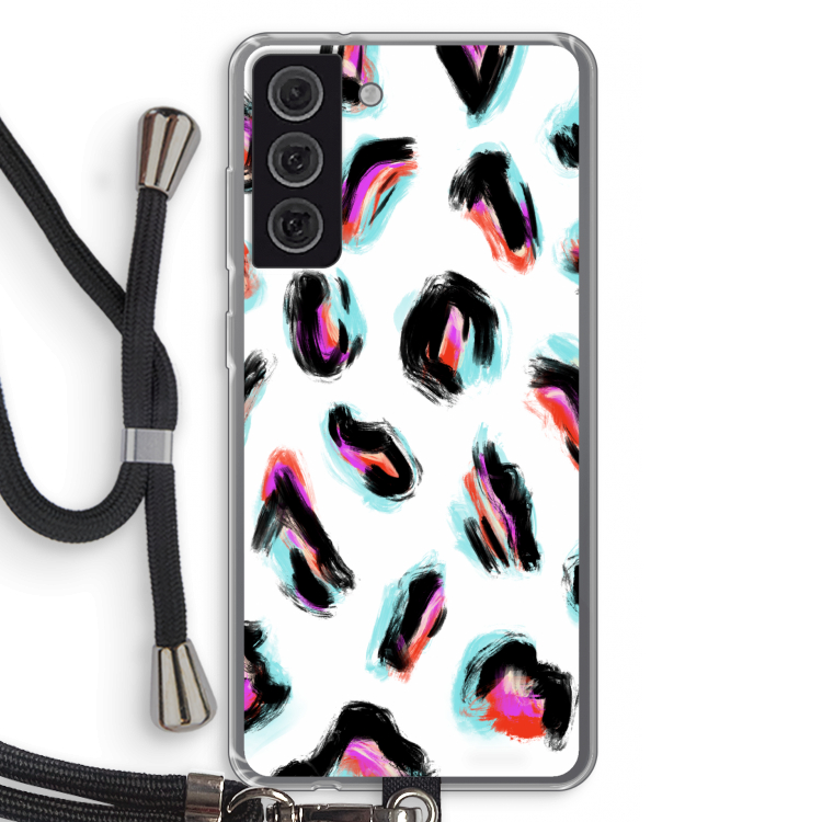 Cheetah color: Samsung Galaxy S21 FE Transparant Hoesje met koord