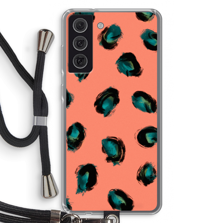 Pink Cheetah: Samsung Galaxy S21 FE Transparant Hoesje met koord