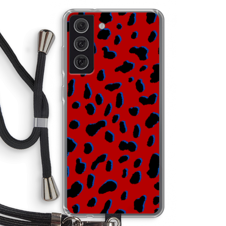 Red Leopard: Samsung Galaxy S21 FE Transparant Hoesje met koord