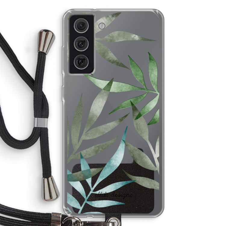Tropical watercolor leaves: Samsung Galaxy S21 FE Transparant Hoesje met koord