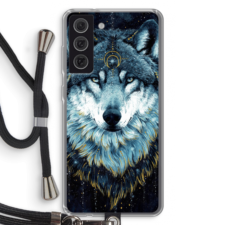 Darkness Wolf: Samsung Galaxy S21 FE Transparant Hoesje met koord