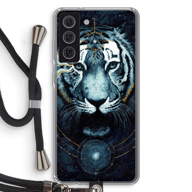 Darkness Tiger: Samsung Galaxy S21 FE Transparant Hoesje met koord