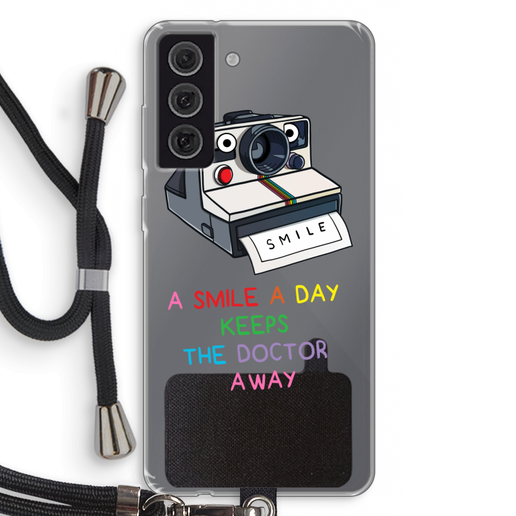 Smile: Samsung Galaxy S21 FE Transparant Hoesje met koord
