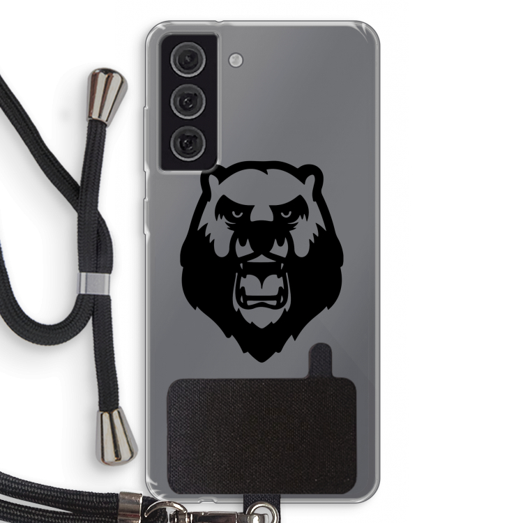 Angry Bear (black): Samsung Galaxy S21 FE Transparant Hoesje met koord