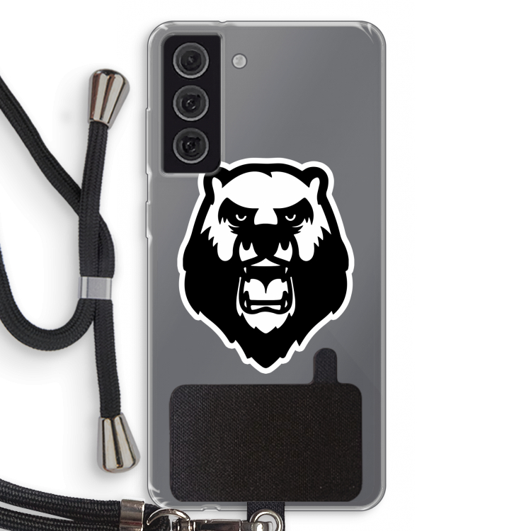Angry Bear (white): Samsung Galaxy S21 FE Transparant Hoesje met koord