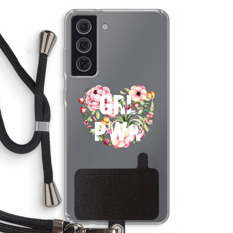 GRL PWR Flower: Samsung Galaxy S21 FE Transparant Hoesje met koord