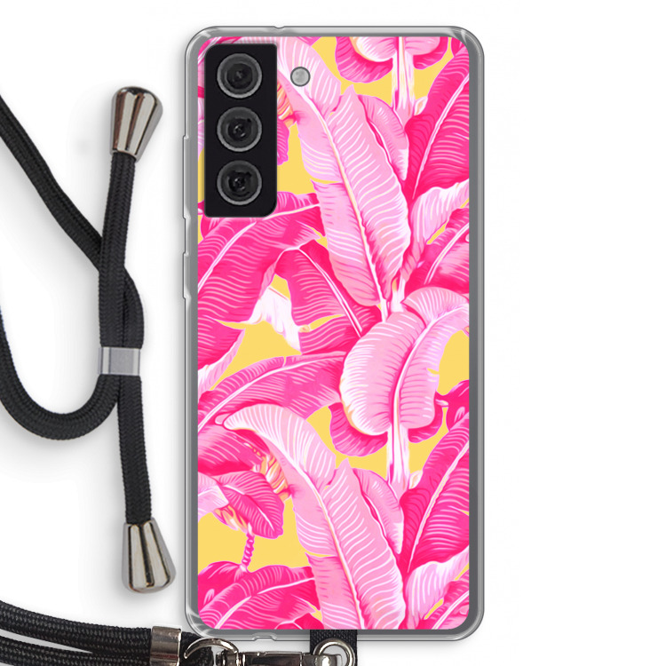 Pink Banana: Samsung Galaxy S21 FE Transparant Hoesje met koord