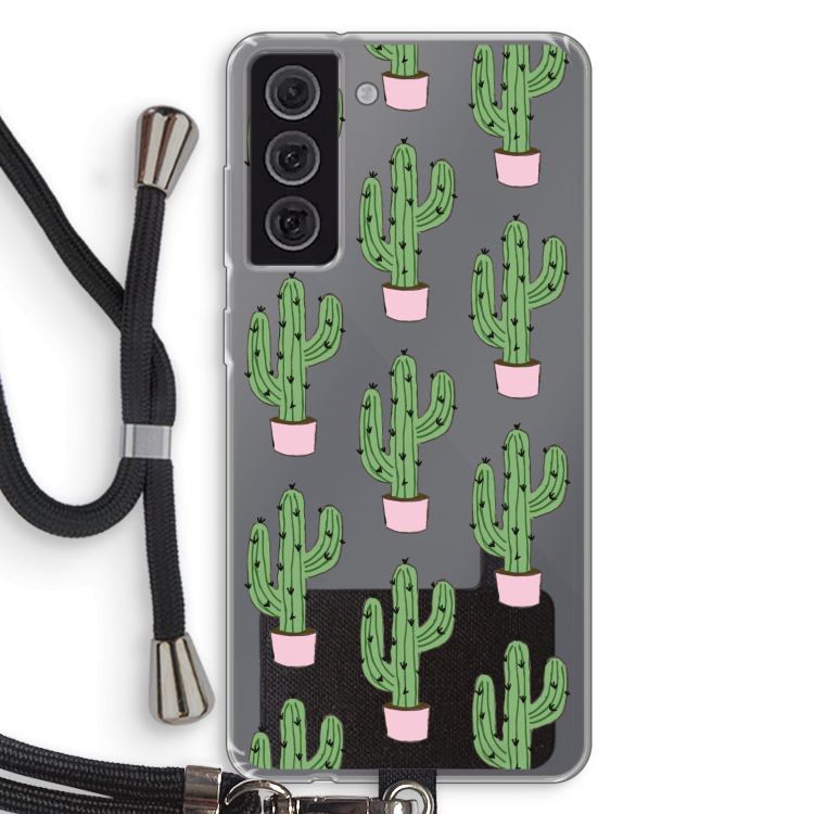 Cactus Lover: Samsung Galaxy S21 FE Transparant Hoesje met koord