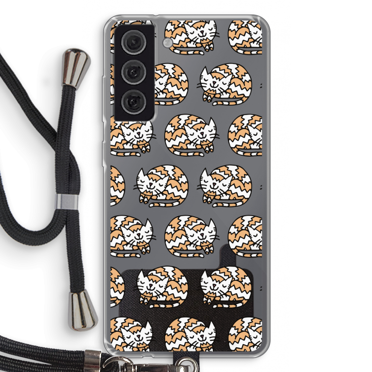 Slapende poes: Samsung Galaxy S21 FE Transparant Hoesje met koord