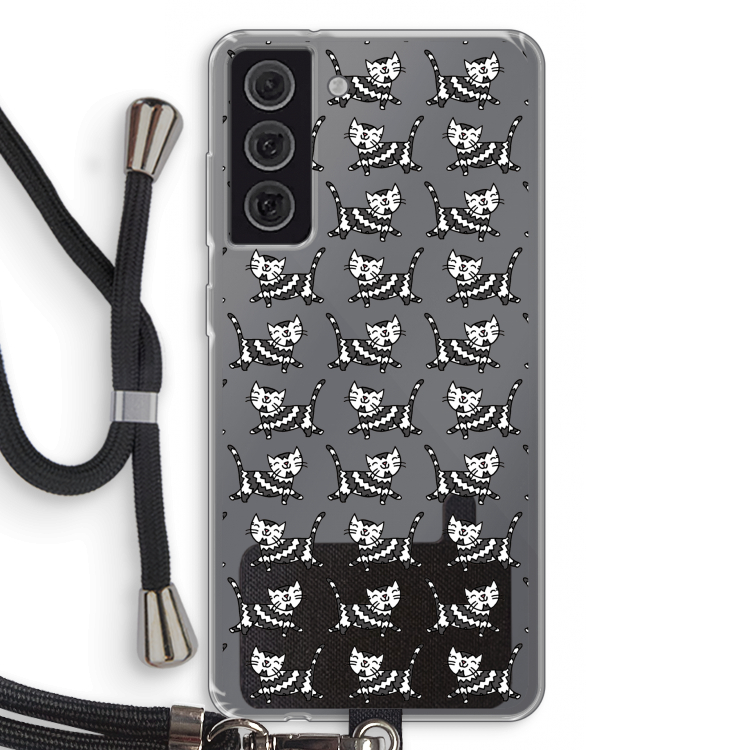 Zwarte poes: Samsung Galaxy S21 FE Transparant Hoesje met koord