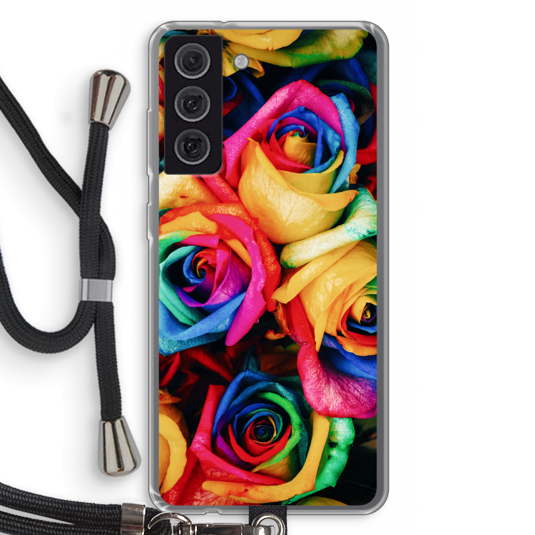Neon bloemen: Samsung Galaxy S21 FE Transparant Hoesje met koord