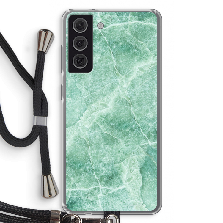 Groen marmer: Samsung Galaxy S21 FE Transparant Hoesje met koord