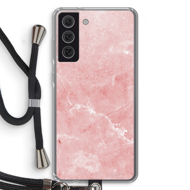 Roze marmer: Samsung Galaxy S21 FE Transparant Hoesje met koord