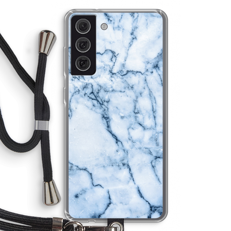 Blauw marmer: Samsung Galaxy S21 FE Transparant Hoesje met koord