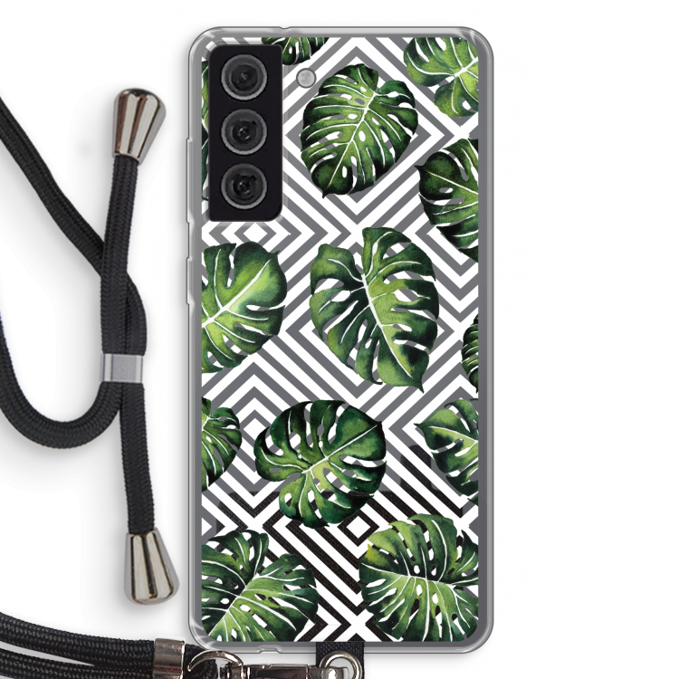 Geometrische jungle: Samsung Galaxy S21 FE Transparant Hoesje met koord