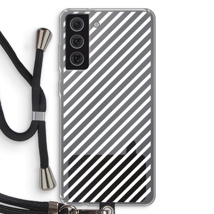 Strepen zwart-wit: Samsung Galaxy S21 FE Transparant Hoesje met koord