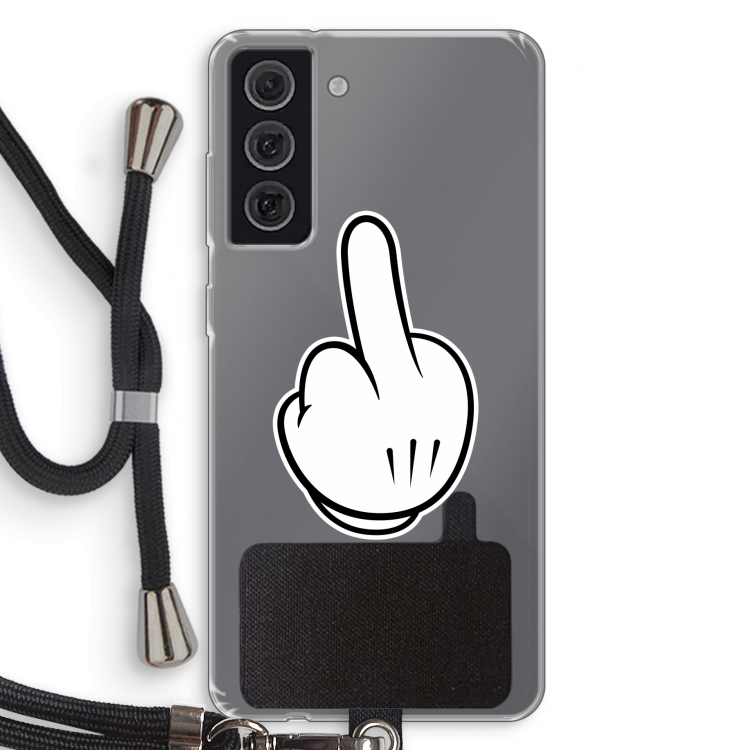 Middle finger white: Samsung Galaxy S21 FE Transparant Hoesje met koord