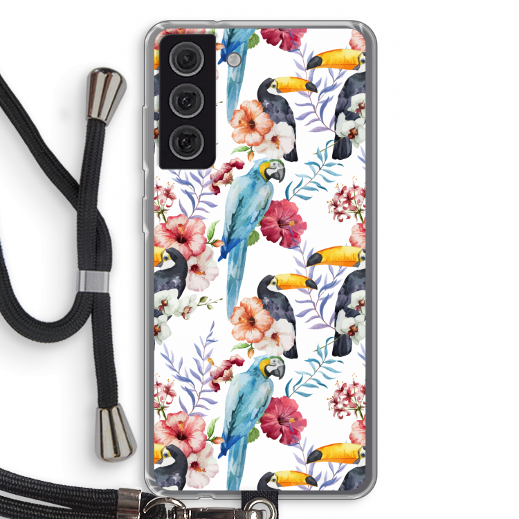 Bloemen tukan: Samsung Galaxy S21 FE Transparant Hoesje met koord