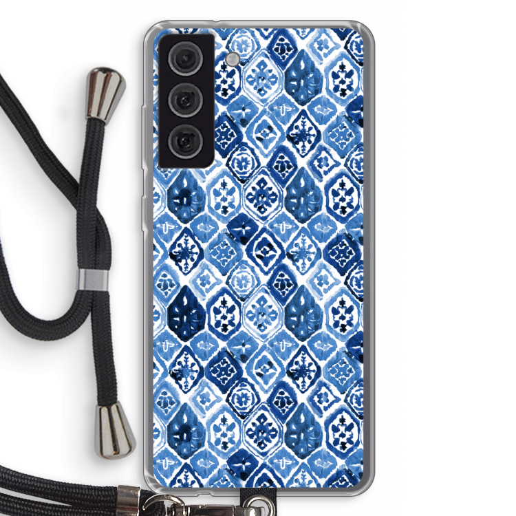 Blauw motief: Samsung Galaxy S21 FE Transparant Hoesje met koord
