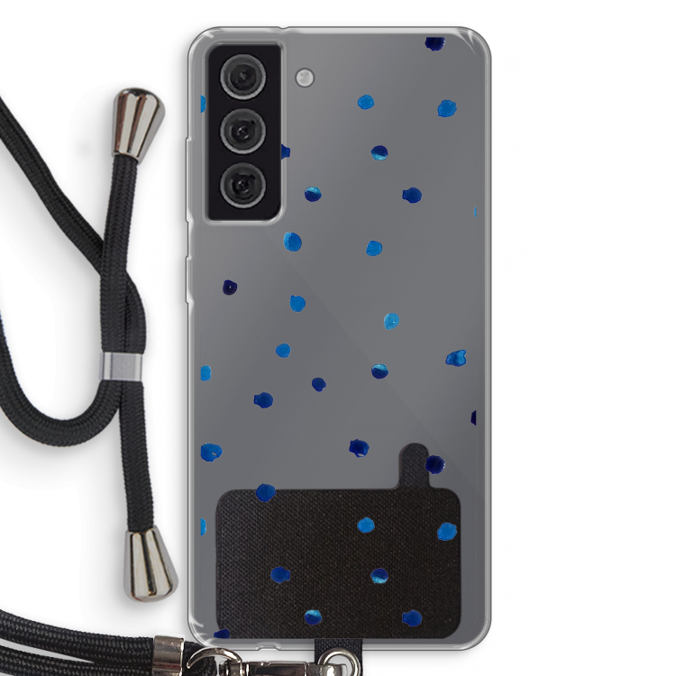 Blauwe stippen: Samsung Galaxy S21 FE Transparant Hoesje met koord
