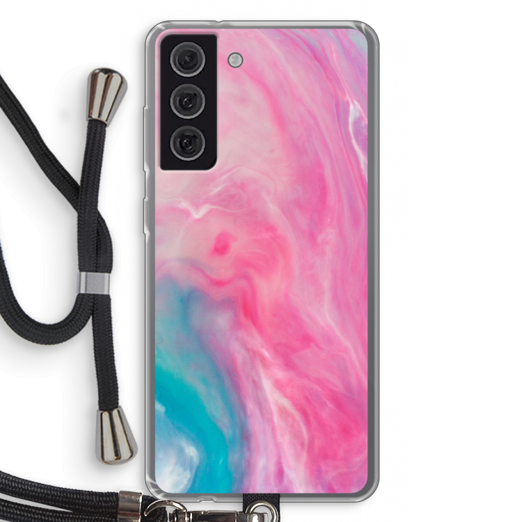 Roze explosie: Samsung Galaxy S21 FE Transparant Hoesje met koord