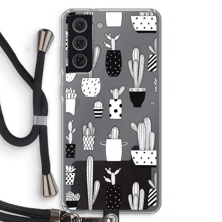 Cactusmotief: Samsung Galaxy S21 FE Transparant Hoesje met koord