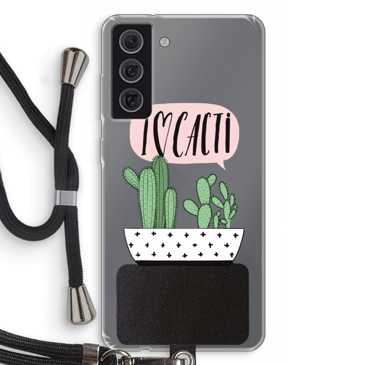 I love cacti: Samsung Galaxy S21 FE Transparant Hoesje met koord