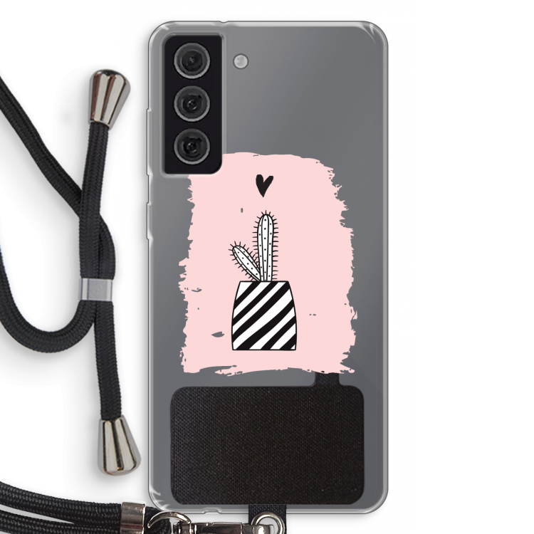 Zwart-wit cactus: Samsung Galaxy S21 FE Transparant Hoesje met koord