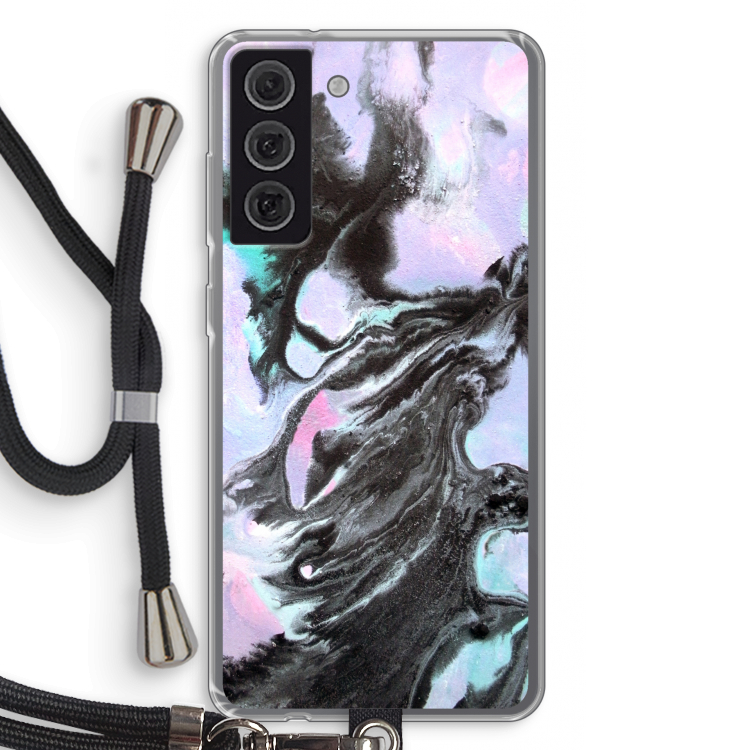Pastel zwart: Samsung Galaxy S21 FE Transparant Hoesje met koord