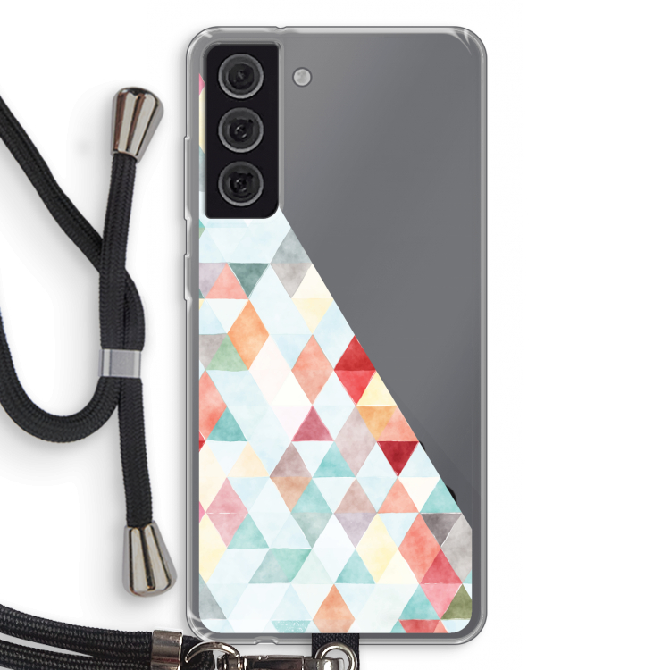 Gekleurde driehoekjes pastel: Samsung Galaxy S21 FE Transparant Hoesje met koord