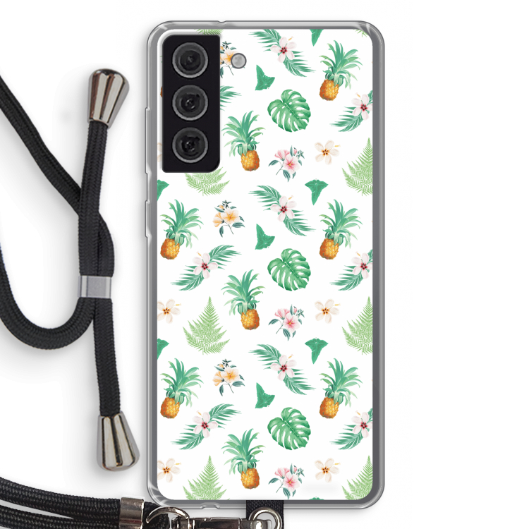 Ananas bladeren: Samsung Galaxy S21 FE Transparant Hoesje met koord