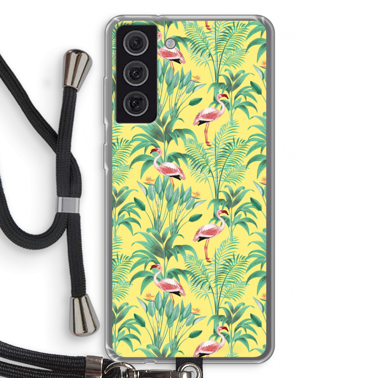 Flamingo party: Samsung Galaxy S21 FE Transparant Hoesje met koord