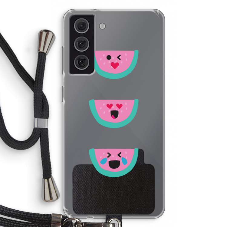 Smiley watermeloen: Samsung Galaxy S21 FE Transparant Hoesje met koord