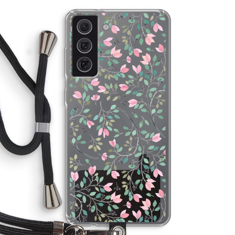 Sierlijke bloemen: Samsung Galaxy S21 FE Transparant Hoesje met koord