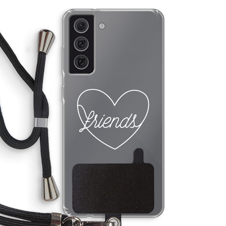 Friends heart pastel: Samsung Galaxy S21 FE Transparant Hoesje met koord