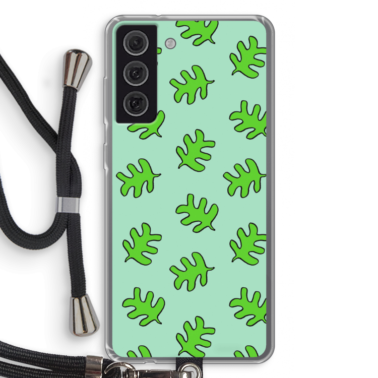 Groene blaadjes: Samsung Galaxy S21 FE Transparant Hoesje met koord
