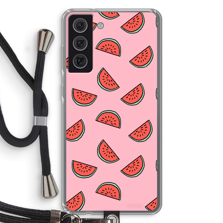Watermeloen: Samsung Galaxy S21 FE Transparant Hoesje met koord