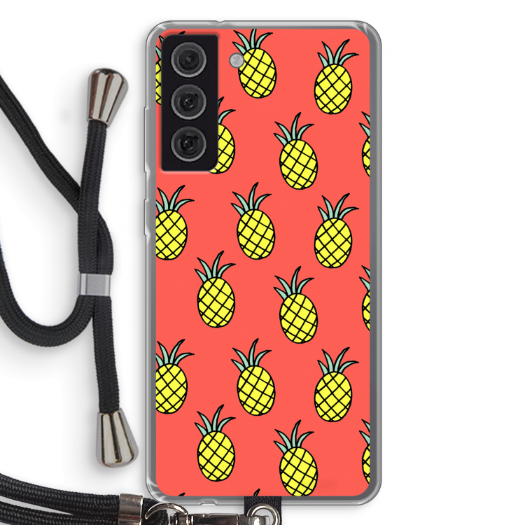 Ananas: Samsung Galaxy S21 FE Transparant Hoesje met koord
