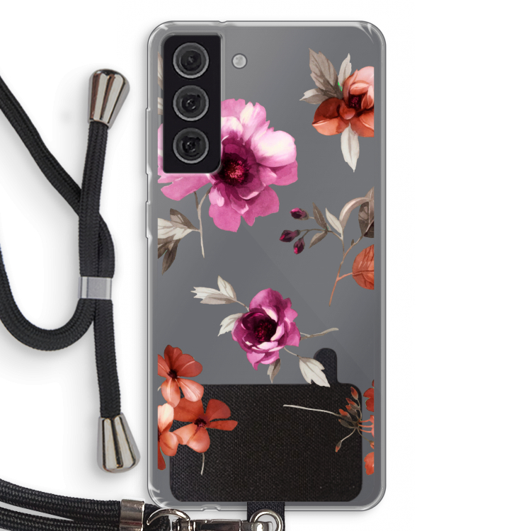 Geschilderde bloemen: Samsung Galaxy S21 FE Transparant Hoesje met koord