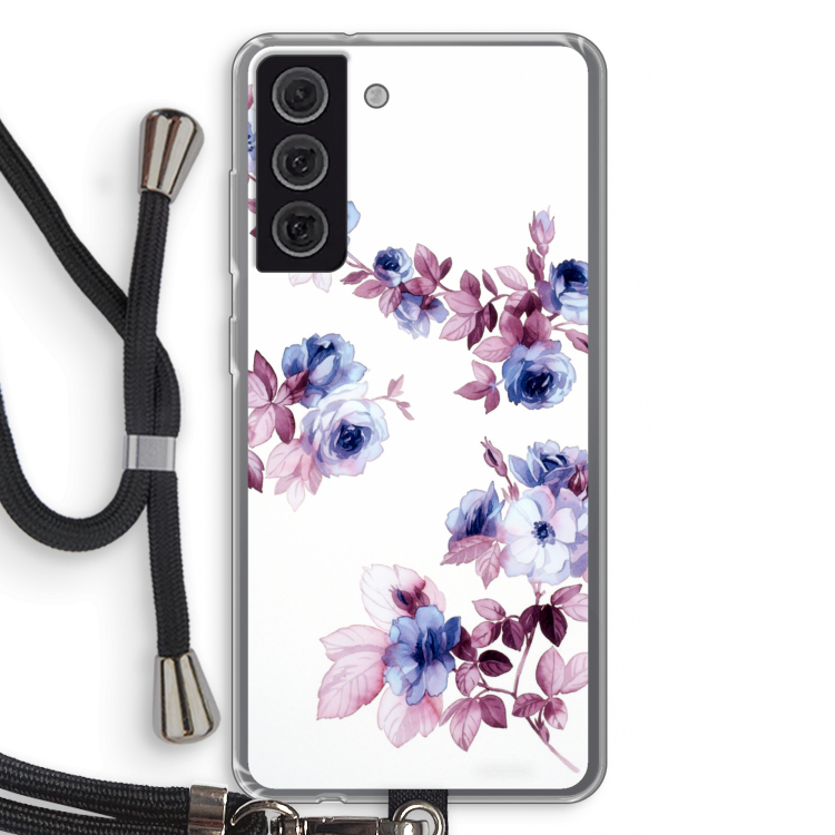 Waterverf bloemen: Samsung Galaxy S21 FE Transparant Hoesje met koord