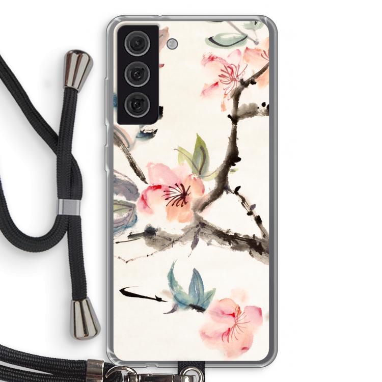 Japanse bloemen: Samsung Galaxy S21 FE Transparant Hoesje met koord