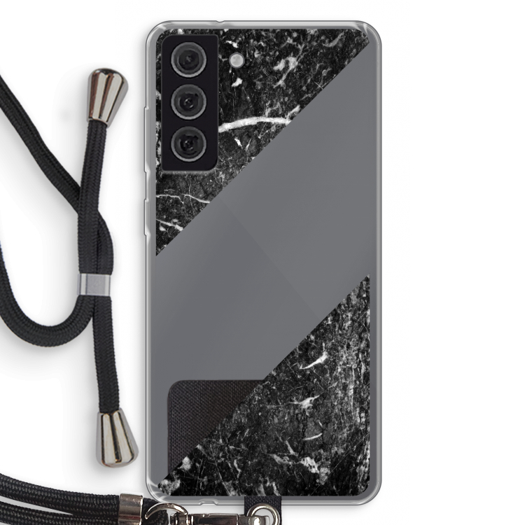 Zwart marmer: Samsung Galaxy S21 FE Transparant Hoesje met koord