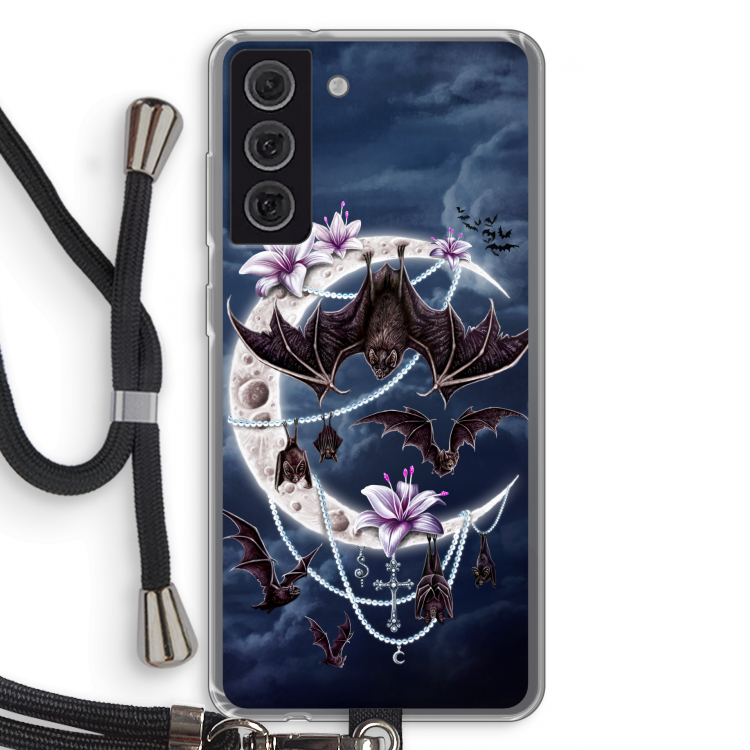 Vleermuizen Maan: Samsung Galaxy S21 FE Transparant Hoesje met koord