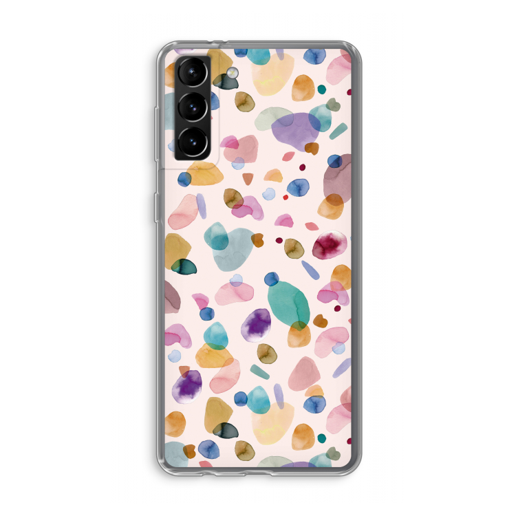 Terrazzo Memphis Pink: Samsung Galaxy S21 Plus Transparant Hoesje