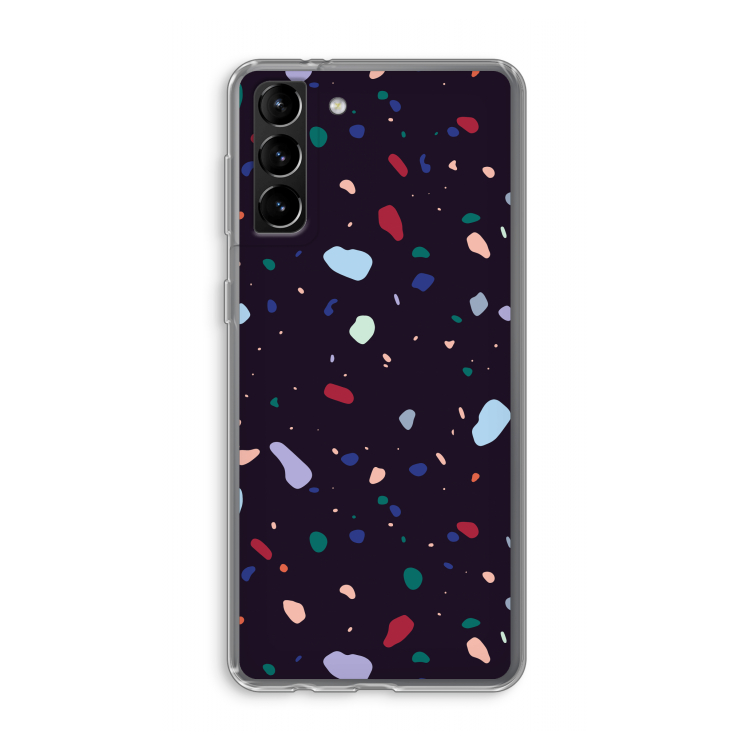 Dark Rounded Terrazzo: Samsung Galaxy S21 Plus Transparant Hoesje
