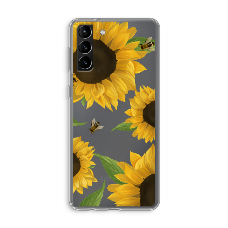 Sunflower and bees: Samsung Galaxy S21 Plus Transparant Hoesje