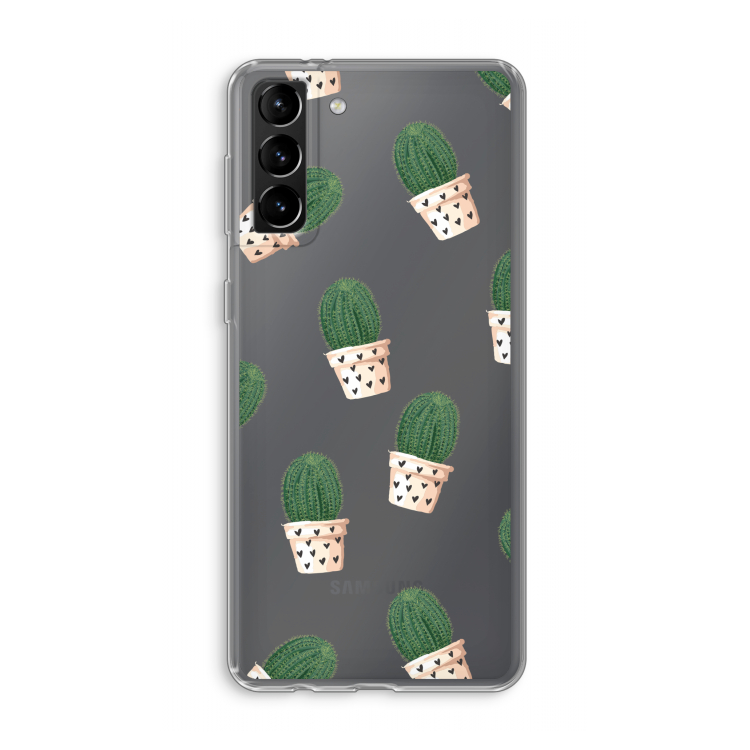 Cactusprint roze: Samsung Galaxy S21 Plus Transparant Hoesje