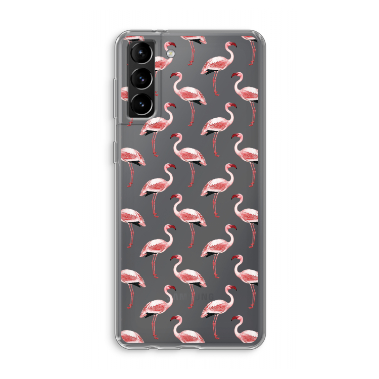 Flamingoprint groen: Samsung Galaxy S21 Plus Transparant Hoesje