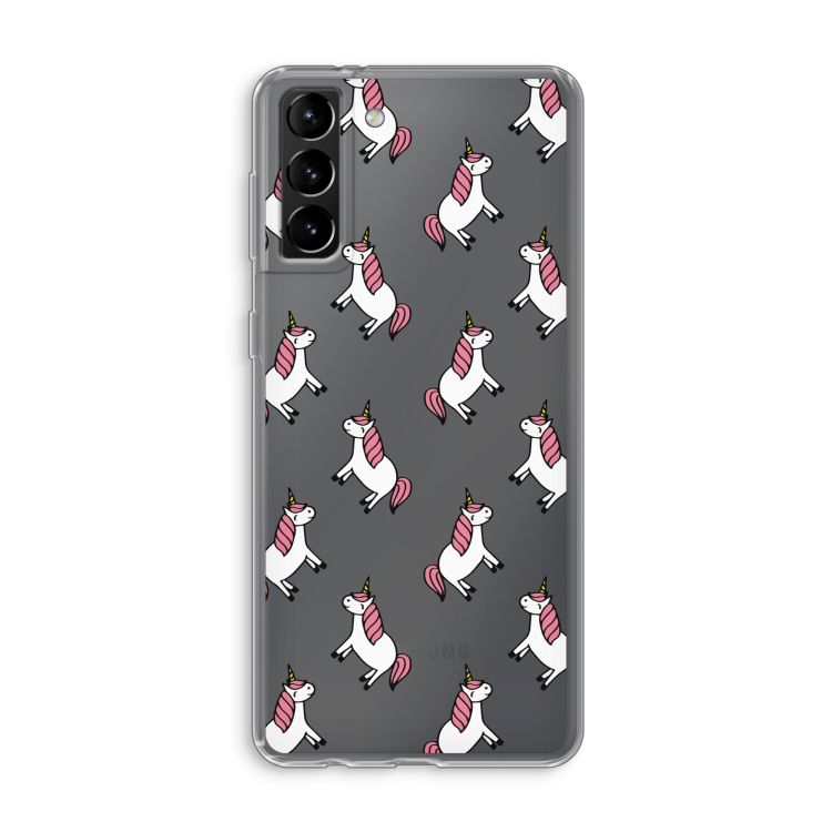 Eenhoorns overal: Samsung Galaxy S21 Plus Transparant Hoesje