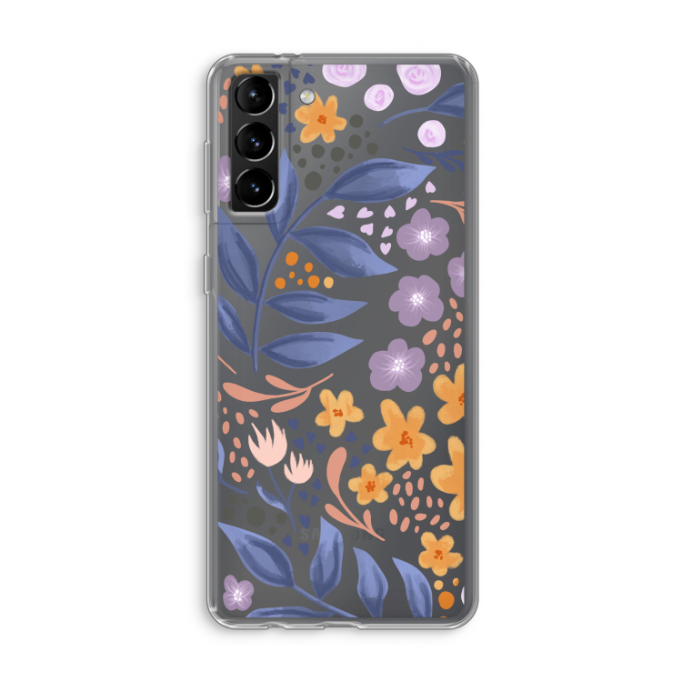 Flowers with blue leaves: Samsung Galaxy S21 Plus Transparant Hoesje